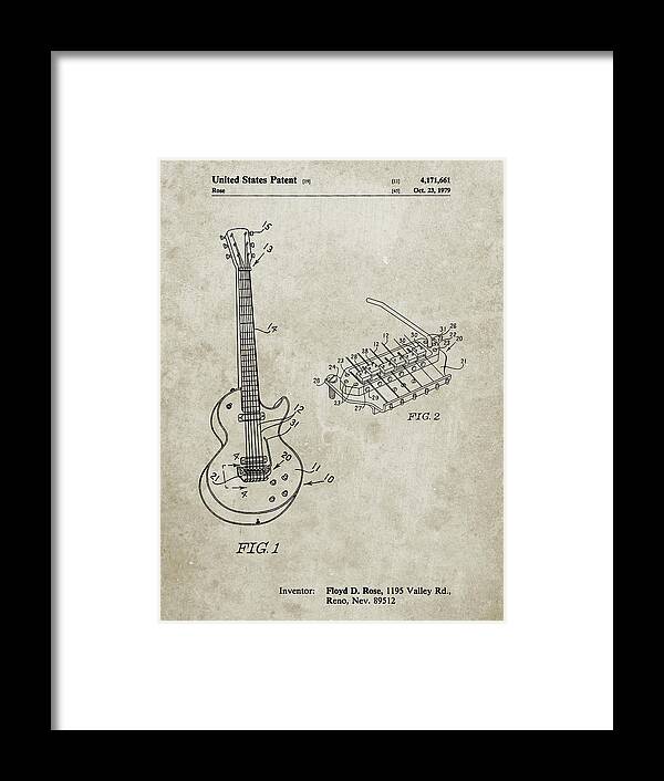 Pp818-sandstone Floyd Rose Guitar Tremolo Patent Poster Framed Print featuring the digital art Pp818-sandstone Floyd Rose Guitar Tremolo Patent Poster by Cole Borders