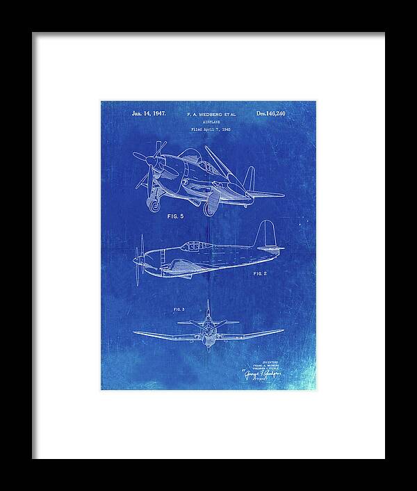 Pp82-faded Blueprint Contra Propeller Low Wing Airplane Patent Framed Print featuring the digital art Pp82-faded Blueprint Contra Propeller Low Wing Airplane Patent by Cole Borders