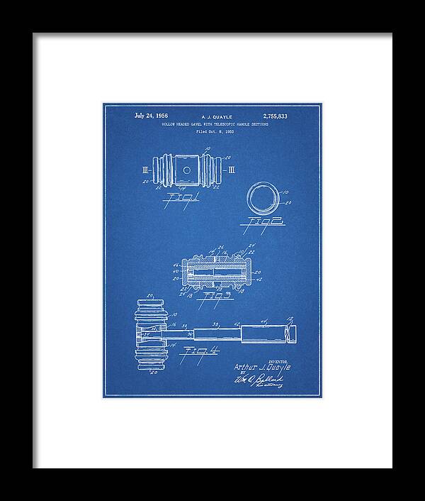 Pp85-blueprint Gavel 1953 Patent Poster Framed Print featuring the digital art Pp85-blueprint Gavel 1953 Patent Poster by Cole Borders