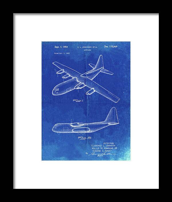 Pp943-faded Blueprint Lockheed C-130 Hercules Airplane Patent Poster Framed Print featuring the digital art Pp943-faded Blueprint Lockheed C-130 Hercules Airplane Patent Poster by Cole Borders