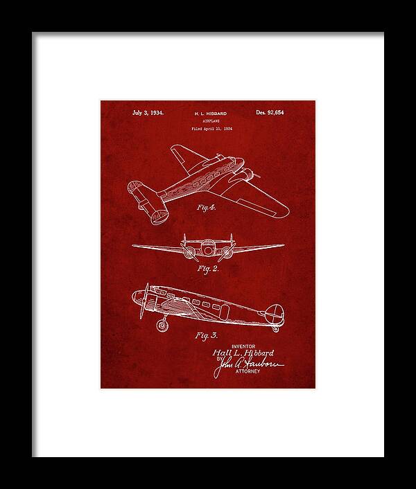 Pp945-burgundy Lockheed Electra Airplane Patent Poster Framed Print featuring the digital art Pp945-burgundy Lockheed Electra Airplane Patent Poster by Cole Borders