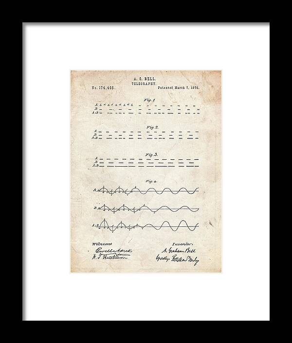 Pp962-vintage Parchment Morse Code Patent Poster Framed Print featuring the digital art Pp962-vintage Parchment Morse Code Patent Poster by Cole Borders