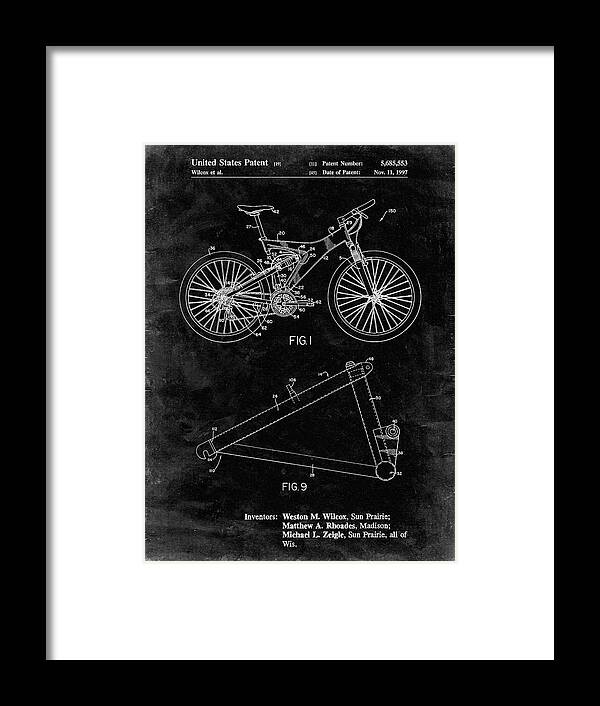 Pp965-black Grunge Mountain Bike Patent Art Framed Print featuring the digital art Pp965-black Grunge Mountain Bike Patent Art by Cole Borders
