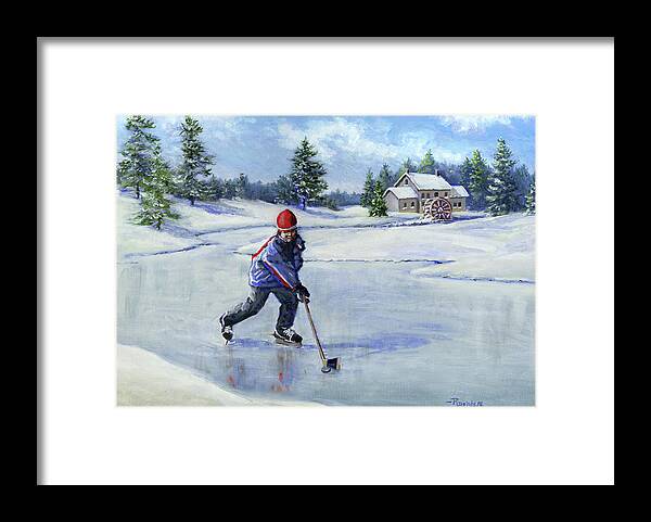 Winter Framed Print featuring the painting Practice Skate by Richard De Wolfe