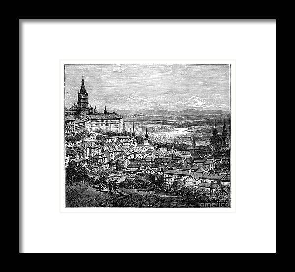 Engraving Framed Print featuring the drawing Prague, Czechoslovakia by Print Collector