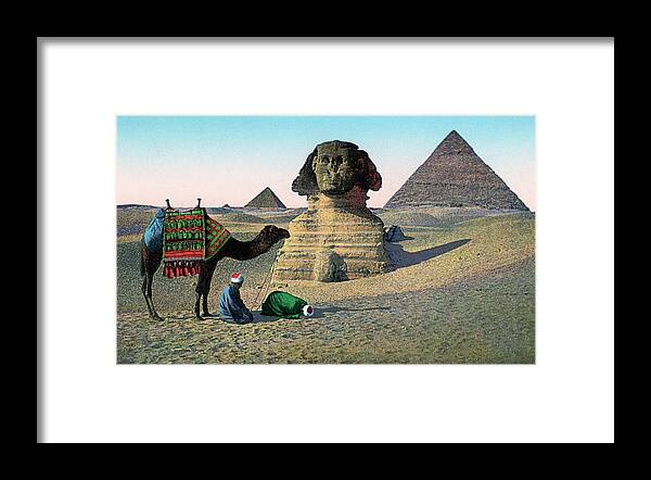 People Framed Print featuring the photograph Praying Men At Great Sphinx by Graphicaartis