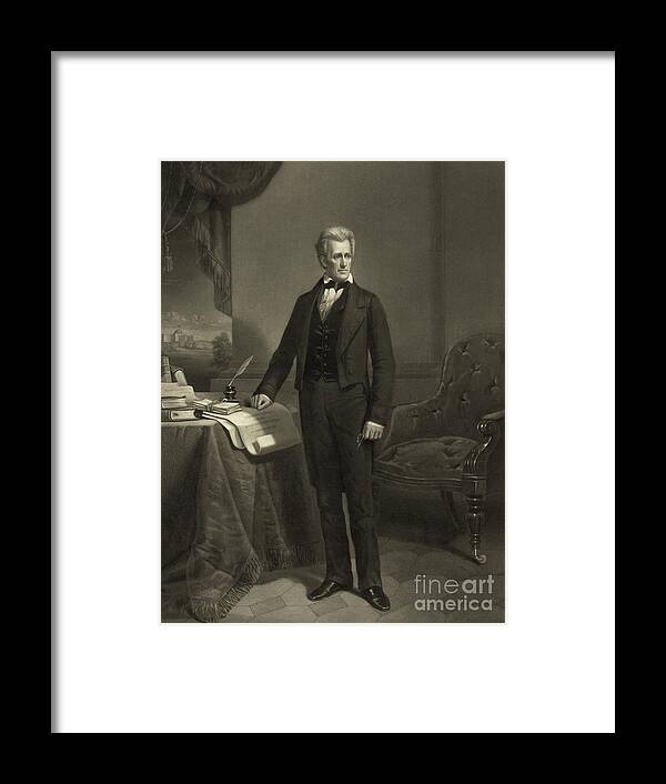 Andrew Jackson Framed Print featuring the drawing President Andrew Jackson, circa 1860 engraving by Alexander Hay Ritchie