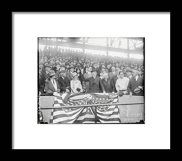 People Framed Print featuring the photograph President Calvin Coolidge Throwing by Bettmann
