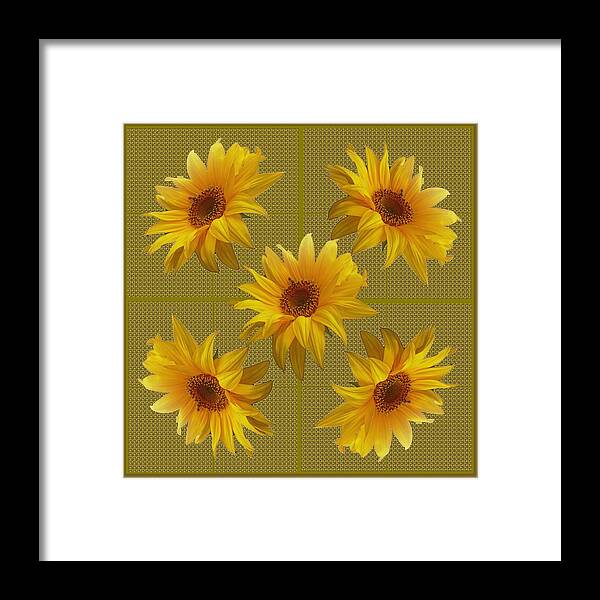 Pretty Framed Print featuring the mixed media Pretty Autumn Yellow Sunflower by Delynn Addams