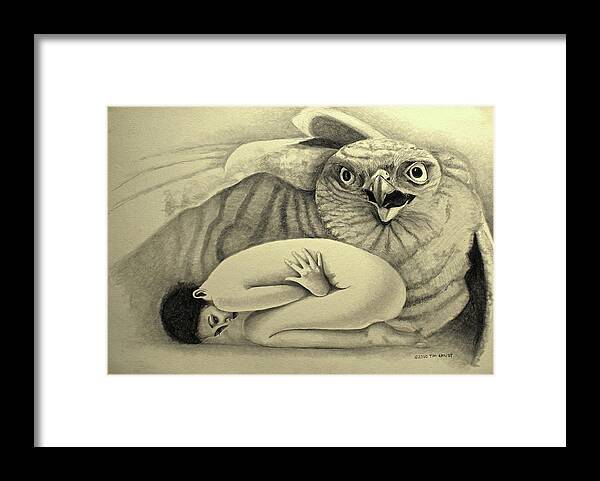 Woman Framed Print featuring the drawing Prey by Tim Ernst