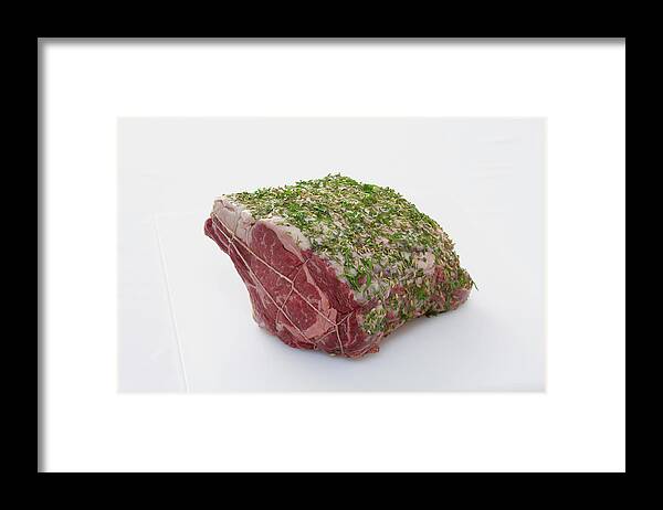 White Background Framed Print featuring the photograph Prime Rib Of Beef by Lew Robertson, Brand X Pictures