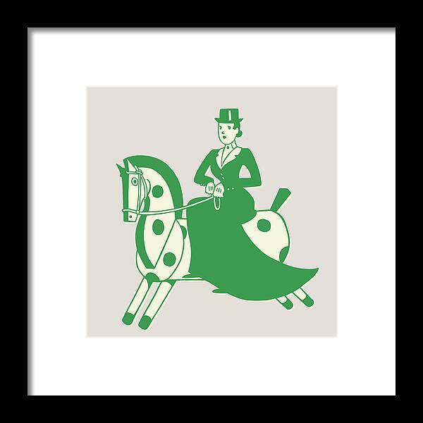 Accessories Framed Print featuring the drawing Proper Woman Riding a Horse by CSA Images