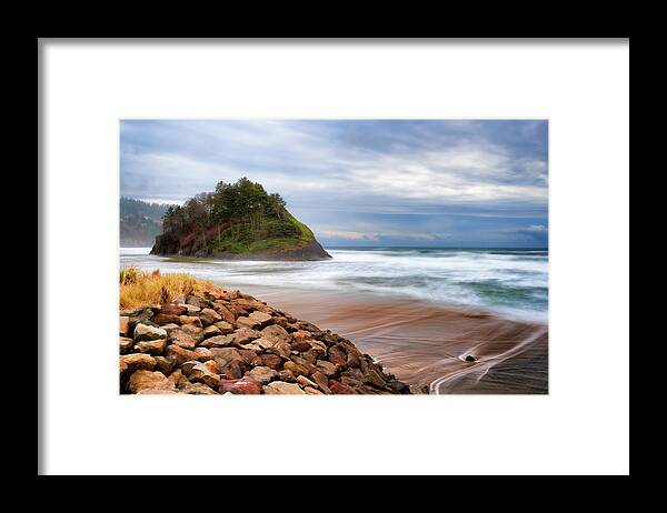 Landscape Framed Print featuring the photograph Proposal Rock on the Oregon Coast by Dee Browning