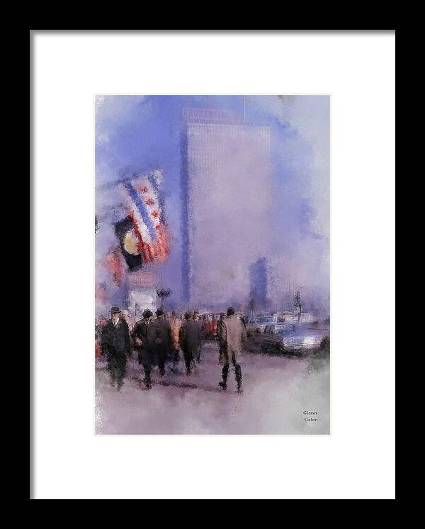 Chicago Framed Print featuring the mixed media Prudential Building 1960s morning on Michigan Avenue in Chicago by Glenn Galen