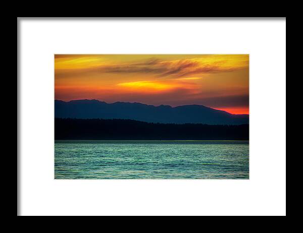 Puget Sound Framed Print featuring the photograph Puget Sound Sunset Colorful by Cathy Anderson