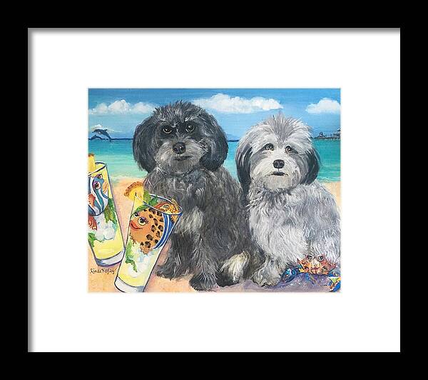 Dogs Framed Print featuring the painting Pups in Paradise by Linda Kegley