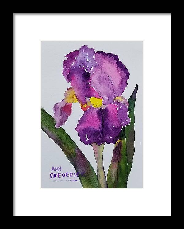 Purple Framed Print featuring the painting Purple Bearded Iris by Ann Frederick