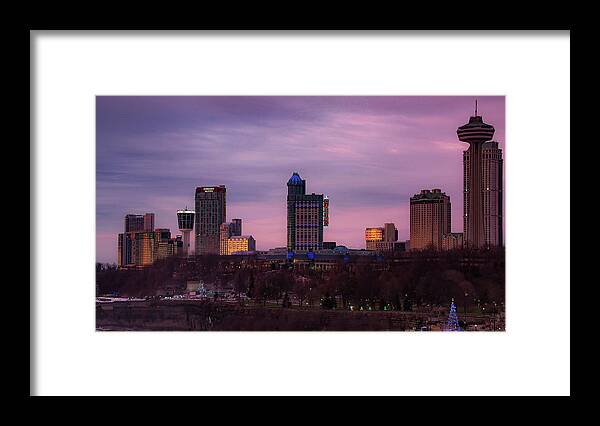 Niagara Falls Ontario Framed Print featuring the photograph Purple Haze Skyline by Lora J Wilson