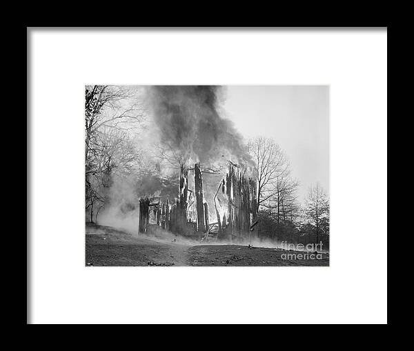 Smallpox Virus Framed Print featuring the photograph Quarantined Smallpox House Being Burned by Bettmann