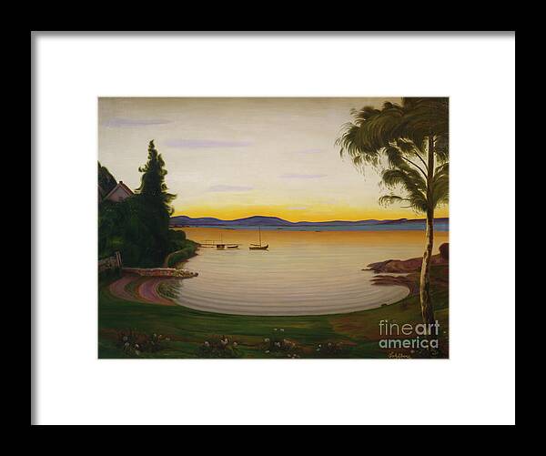Harald Sohlberg Framed Print featuring the painting Quiet evening, Naersnes, 1932 by O Vaering by Harald Sohlberg