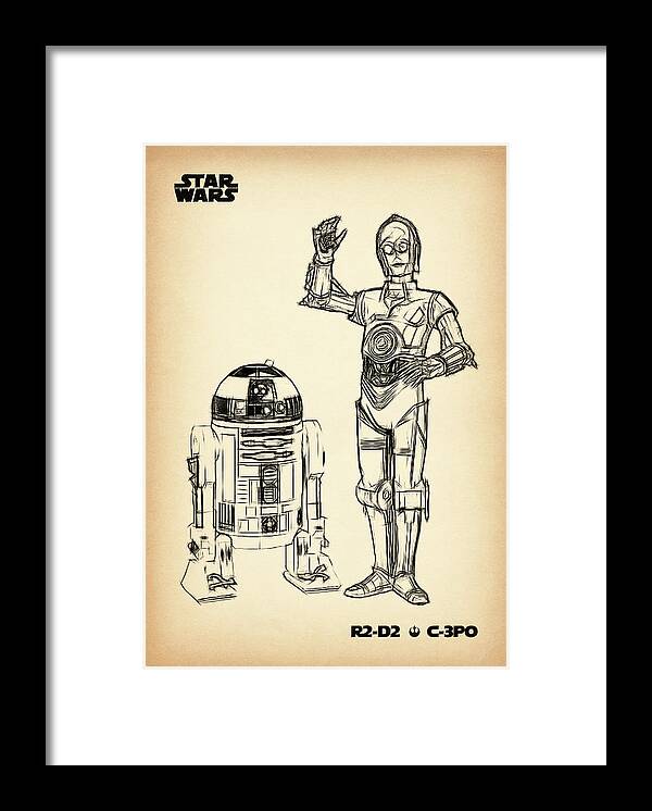 R2-d2 & C-3po Poster Framed Print featuring the digital art R2-D2 C-3PO vintage by Dennson Creative