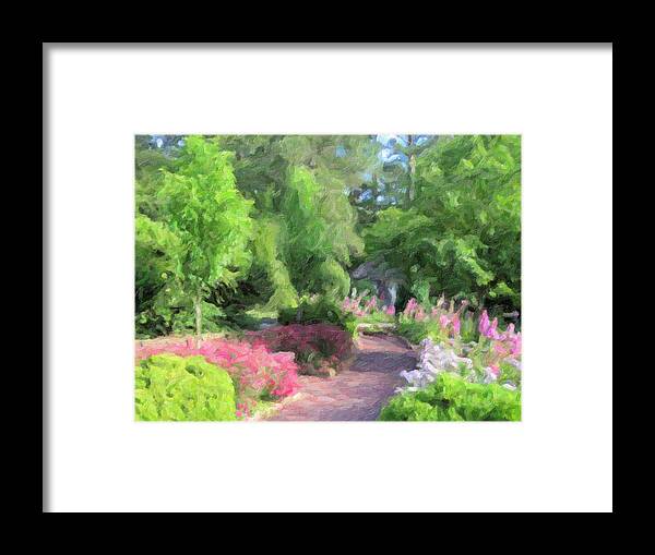 Duke Gardens Framed Print featuring the digital art Racing for Pinks by David Zimmerman