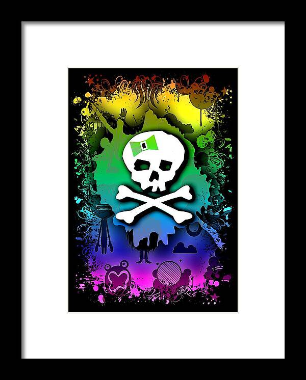 Kawaii Framed Print featuring the digital art Rainbow Kawaii Skull by Roseanne Jones