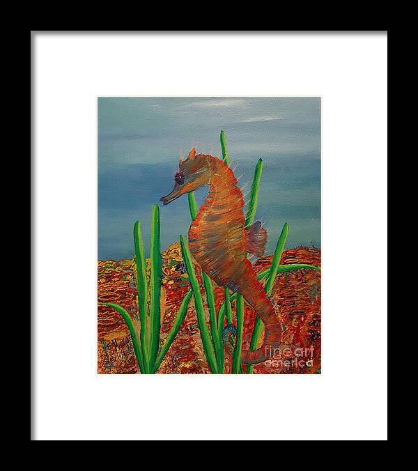 Rainbow Seahorse Framed Print featuring the painting Rainbow Seahorse by Elizabeth Mauldin