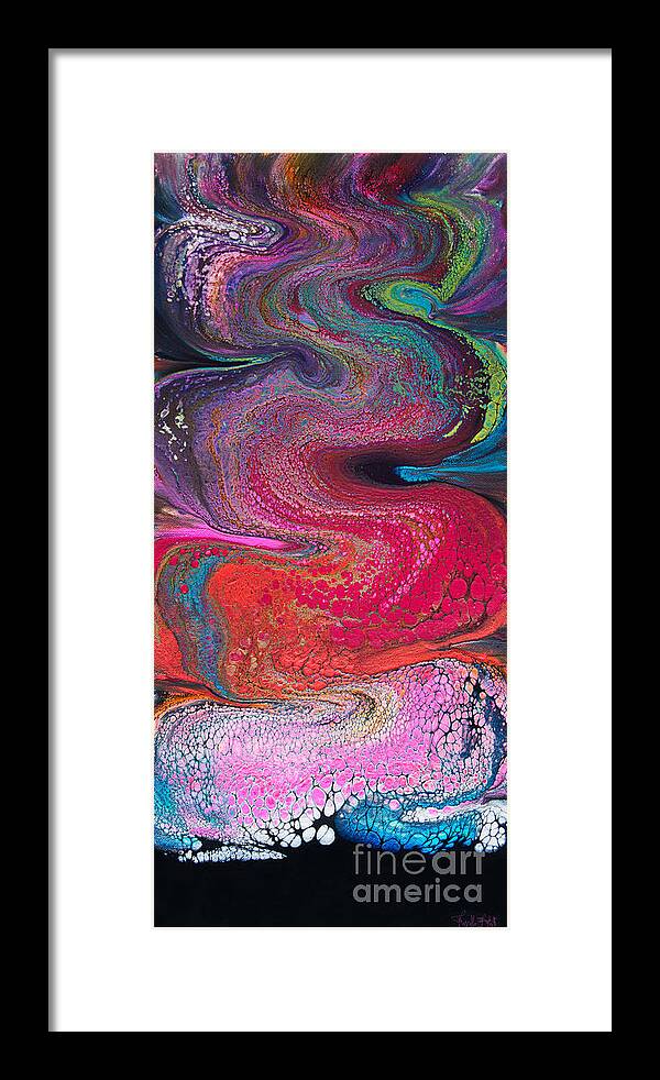  Energetic Fluid Abstract Curvacious Sensual Dramatic Vibrant Compelling Fun Colorful Wandering Wavy Swipe Framed Print featuring the painting Rainbow Steam Rising Up 5162 by Priscilla Batzell Expressionist Art Studio Gallery