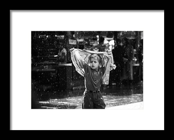 Rain Framed Print featuring the photograph Raindrops Keep Falling On My Head (from The Series "childhoods") by Dieter Matthes