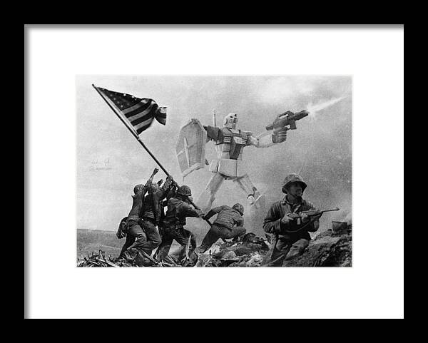 Allies Framed Print featuring the digital art Raising the Flag on Iwo Jima by Andrea Gatti