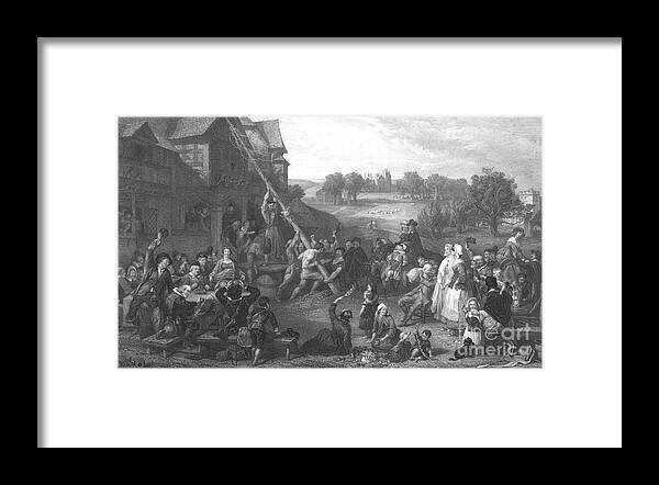 Maypole Framed Print featuring the drawing Raising The May Pole by Print Collector