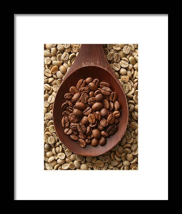 Spoon Framed Print featuring the photograph Raw And Roasted Coffee Beans by Fotografiabasica