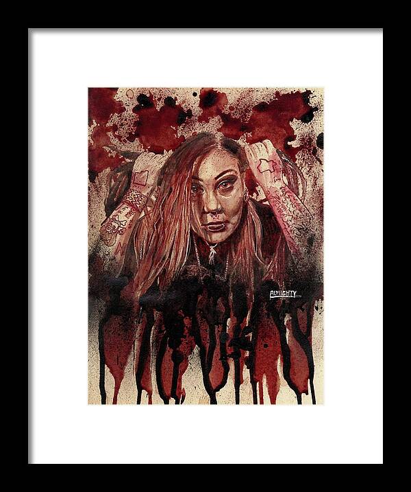 Ryan Almighty Framed Print featuring the painting RAZAKEL port dry blood by Ryan Almighty