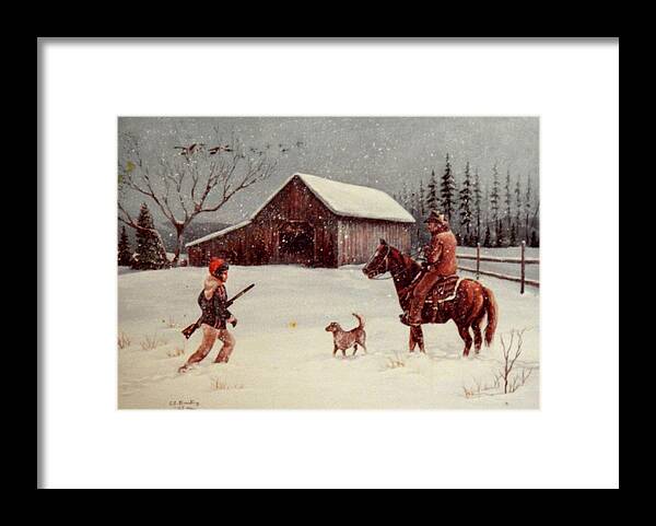 Farm Framed Print featuring the painting Ready To Hunt by Ed Breeding