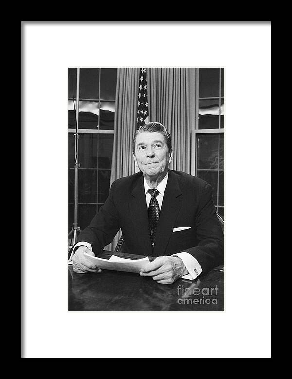 1980-1989 Framed Print featuring the photograph Reagan Admitting Arms Trades With Iran by Bettmann