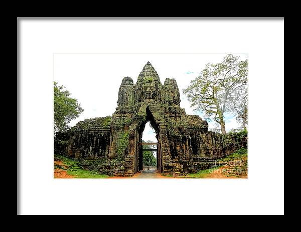 Cambodia Framed Print featuring the digital art Rear South Gate Cambodia by Chuck Kuhn