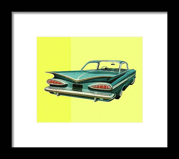 Auto Framed Print featuring the drawing Rear View of Vintage Blue Car by CSA Images