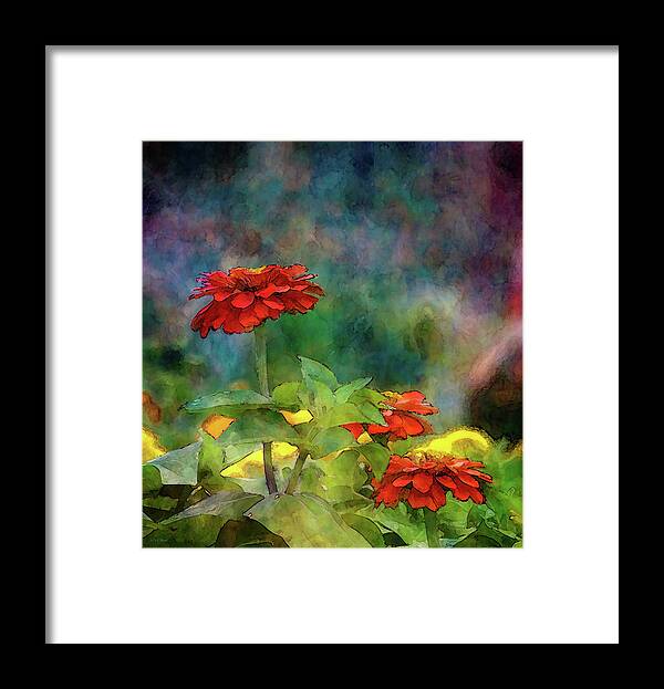 Impressionist Framed Print featuring the photograph Red and Orange Zinnias 1297 IDP_2 by Steven Ward