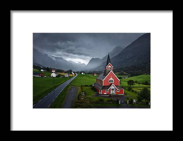 Norway Framed Print featuring the photograph Red Church by Juan Pablo De Miguel