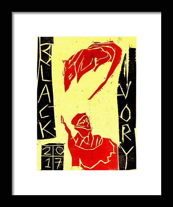 Red Framed Print featuring the digital art Red dog Black Ivory Woodcut Poster 25 by Edgeworth Johnstone