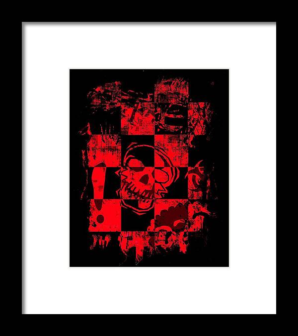 Grunge Framed Print featuring the digital art Red Grunge Skull Graphic by Roseanne Jones