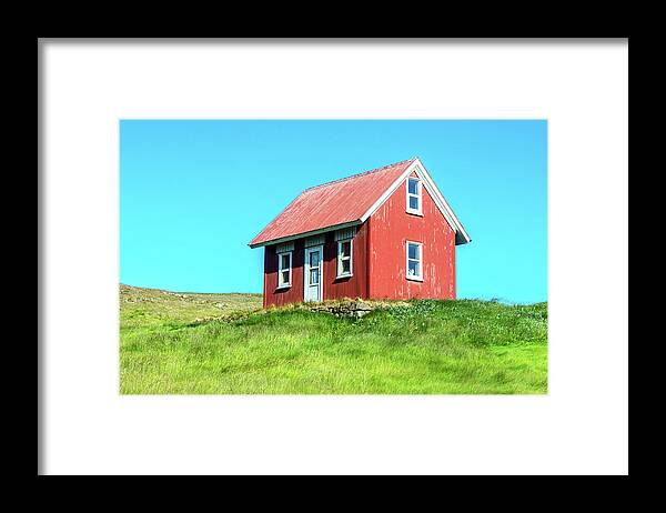 Red House Framed Print featuring the photograph Red House Green Grass Blue Sky by Pierre Leclerc Photography