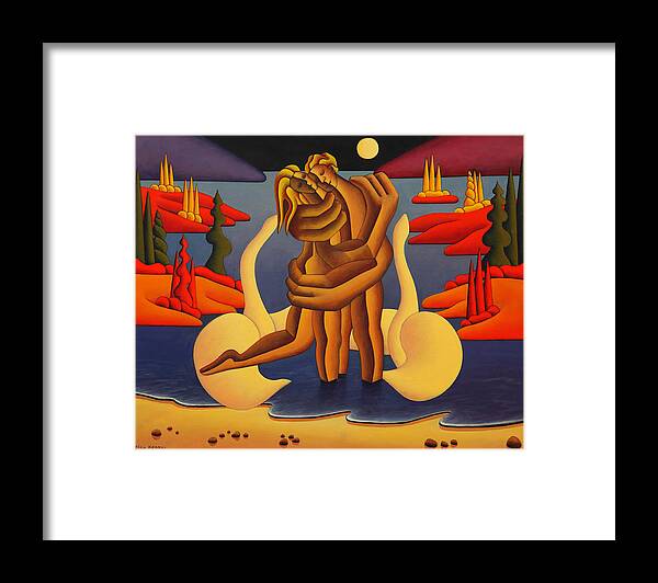 Red Framed Print featuring the painting Red Island Lovers by Alan Kenny