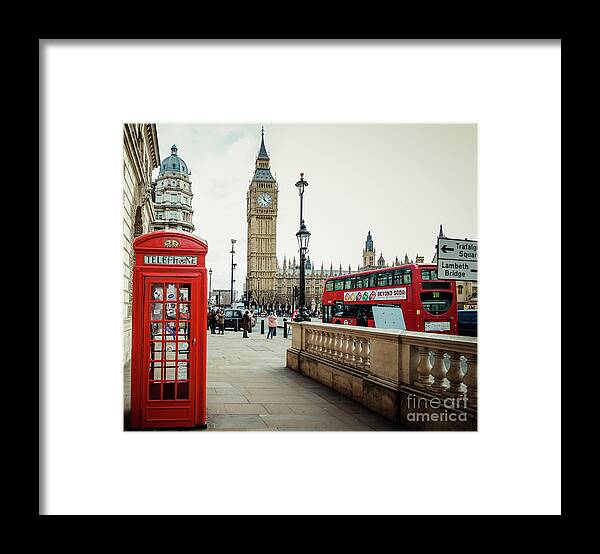 Clock Tower Framed Print featuring the photograph Red Phone Booth And Big Ben by Taseffski