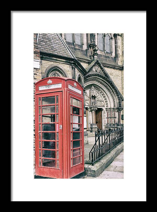 York Minster Framed Print featuring the photograph Red Phone Box at York Minster Cathedral by Georgia Clare