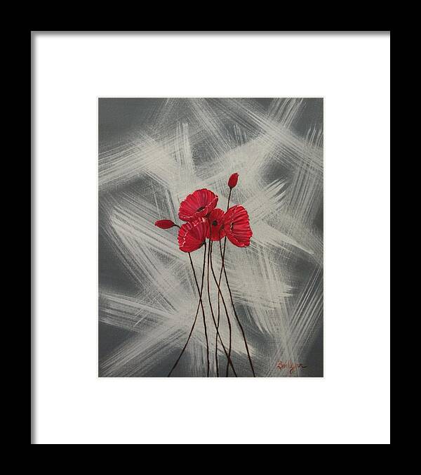 Red Framed Print featuring the painting Red Poppies by Berlynn