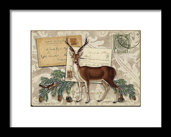  Framed Print featuring the digital art Red Stag and Squirrel by Terry Kirkland Cook