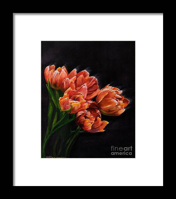 Still Life Framed Print featuring the painting Red Tulips by Jeanette Ferguson