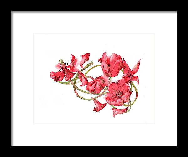 Russian Artists New Wave Framed Print featuring the painting Red Tulips Vignette by Ina Petrashkevich